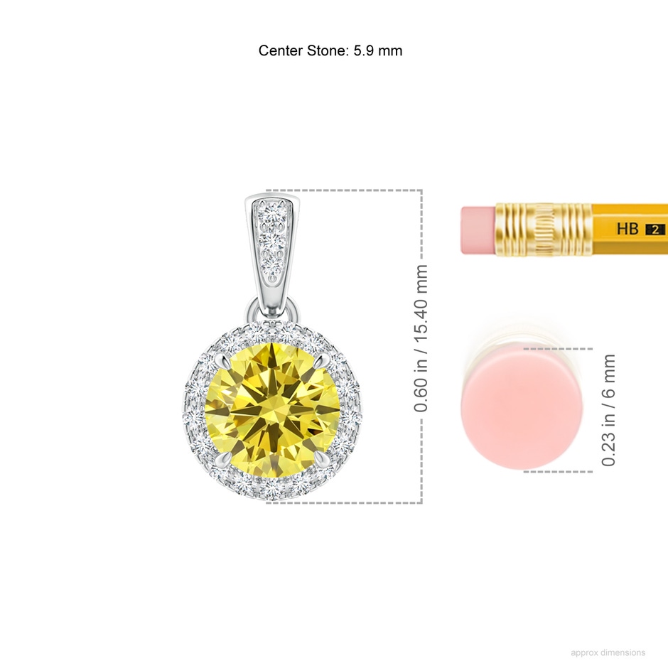 5.9mm Labgrown Claw-Set Round Lab-Grown Fancy Intense Yellow Diamond Pendant with Halo in White Gold ruler