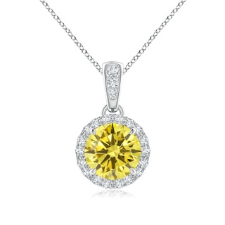 6.4mm Labgrown Claw-Set Round Lab-Grown Fancy Intense Yellow Diamond Pendant with Halo in P950 Platinum