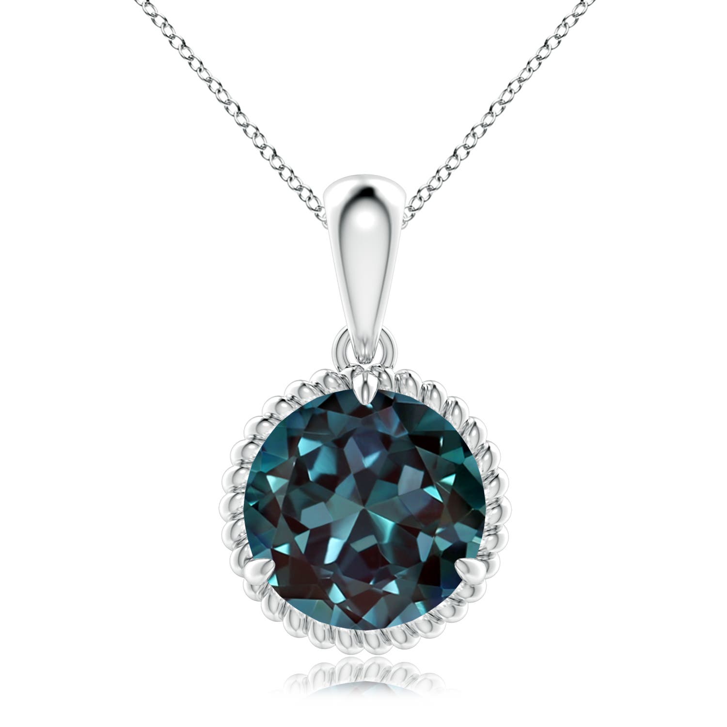 10mm Labgrown Rope-Framed Claw-Set Lab-Grown Alexandrite Solitaire Pendant in 18K White Gold