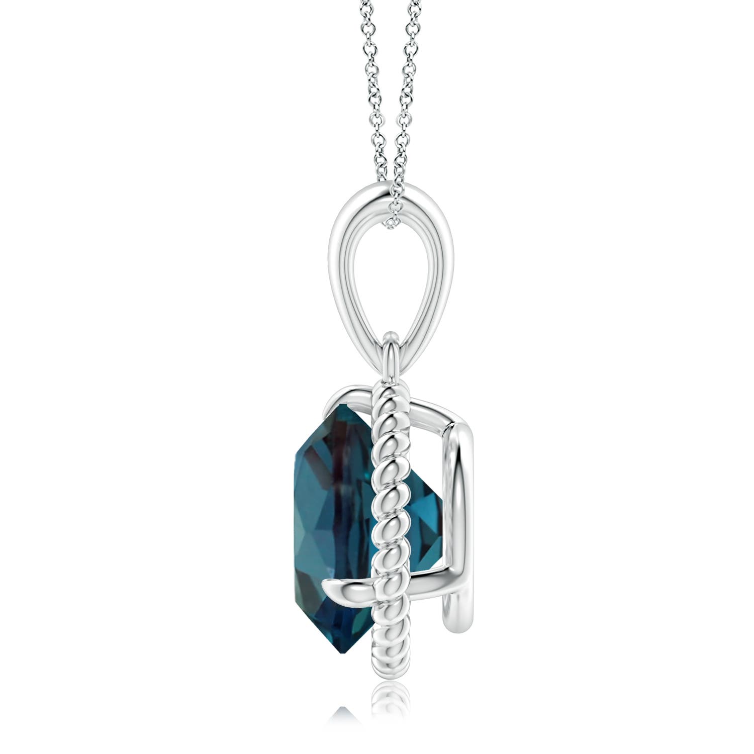 10mm Labgrown Rope-Framed Claw-Set Lab-Grown Alexandrite Solitaire Pendant in 18K White Gold