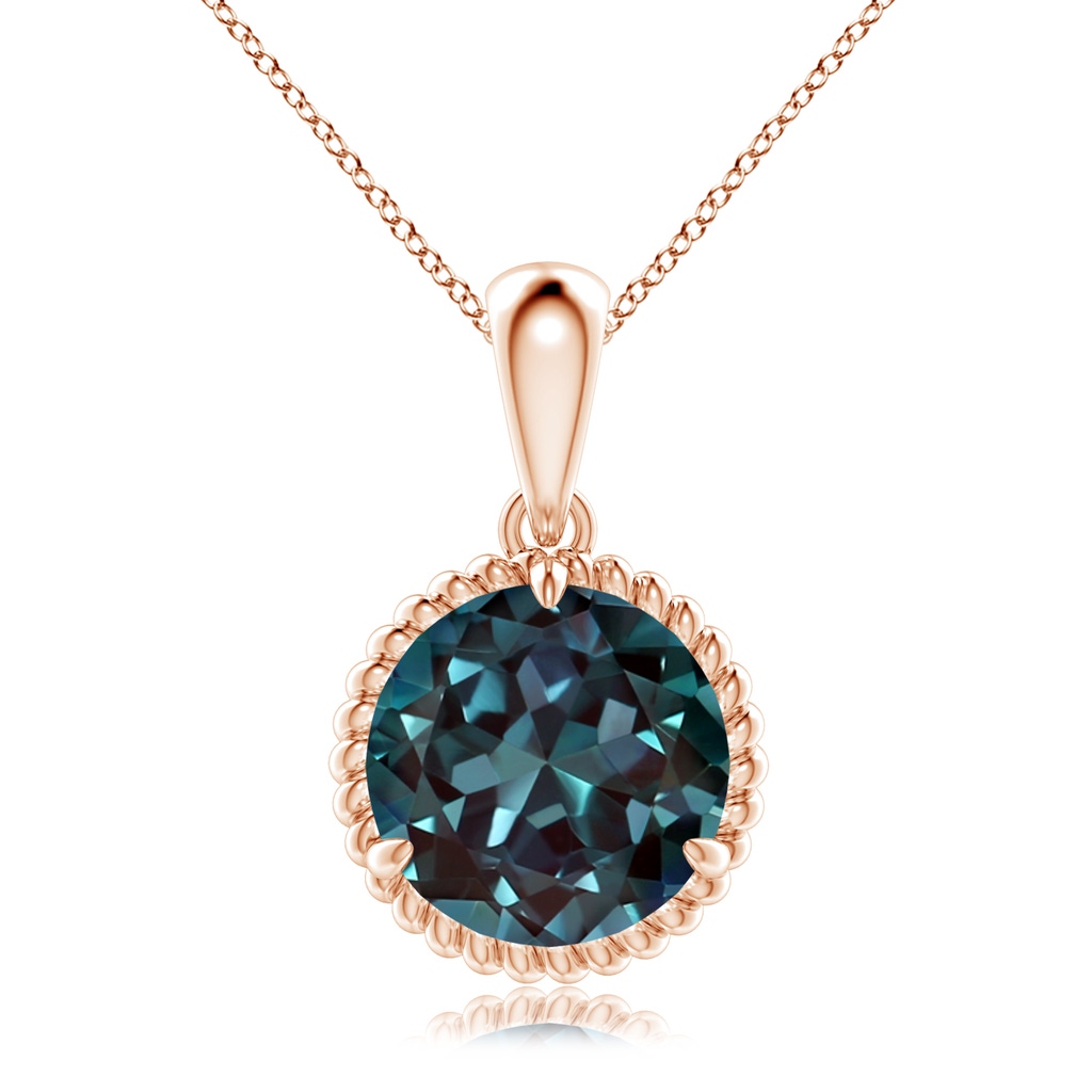 10mm Labgrown Rope-Framed Claw-Set Lab-Grown Alexandrite Solitaire Pendant in Rose Gold