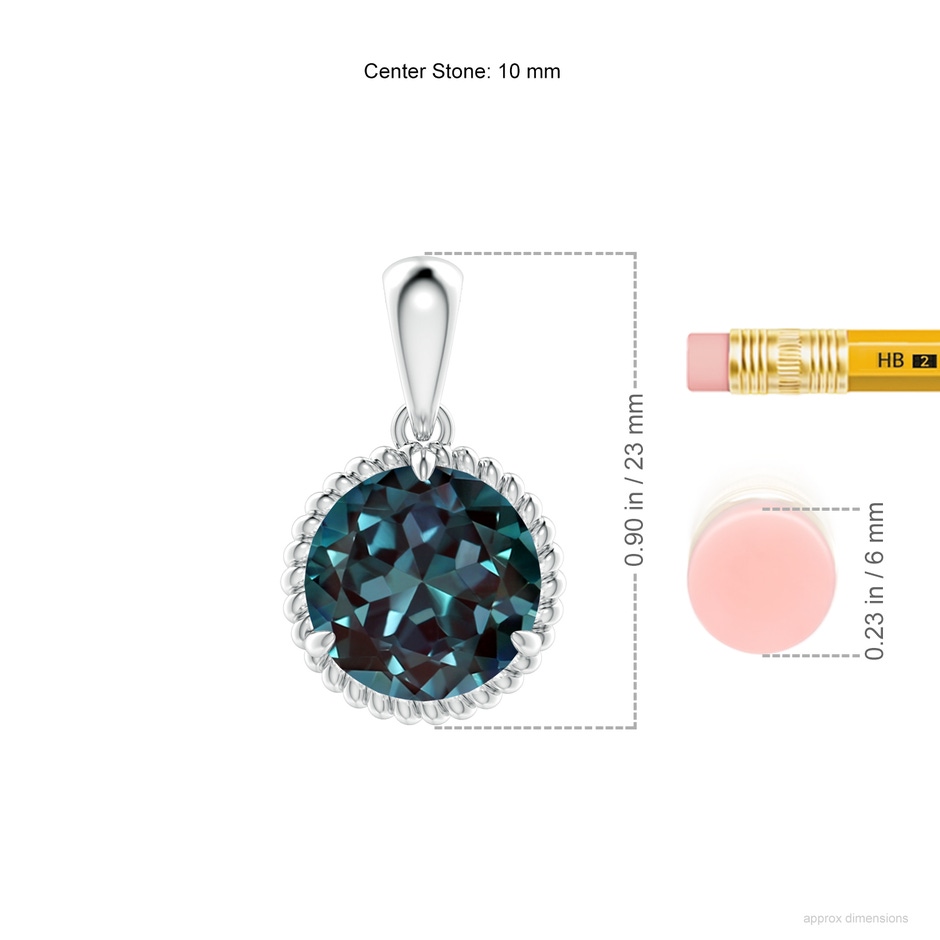 10mm Labgrown Rope-Framed Claw-Set Lab-Grown Alexandrite Solitaire Pendant in White Gold ruler