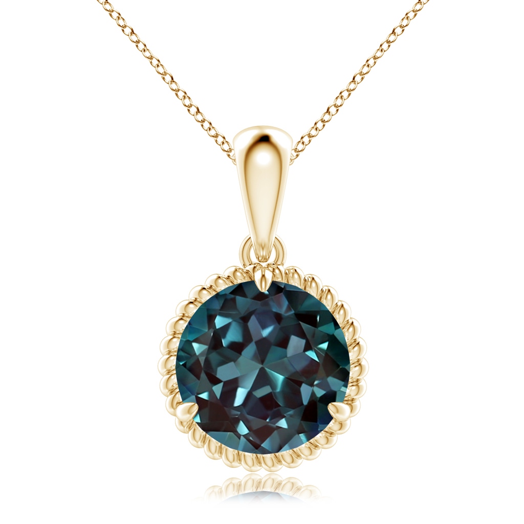 10mm Labgrown Rope-Framed Claw-Set Lab-Grown Alexandrite Solitaire Pendant in Yellow Gold