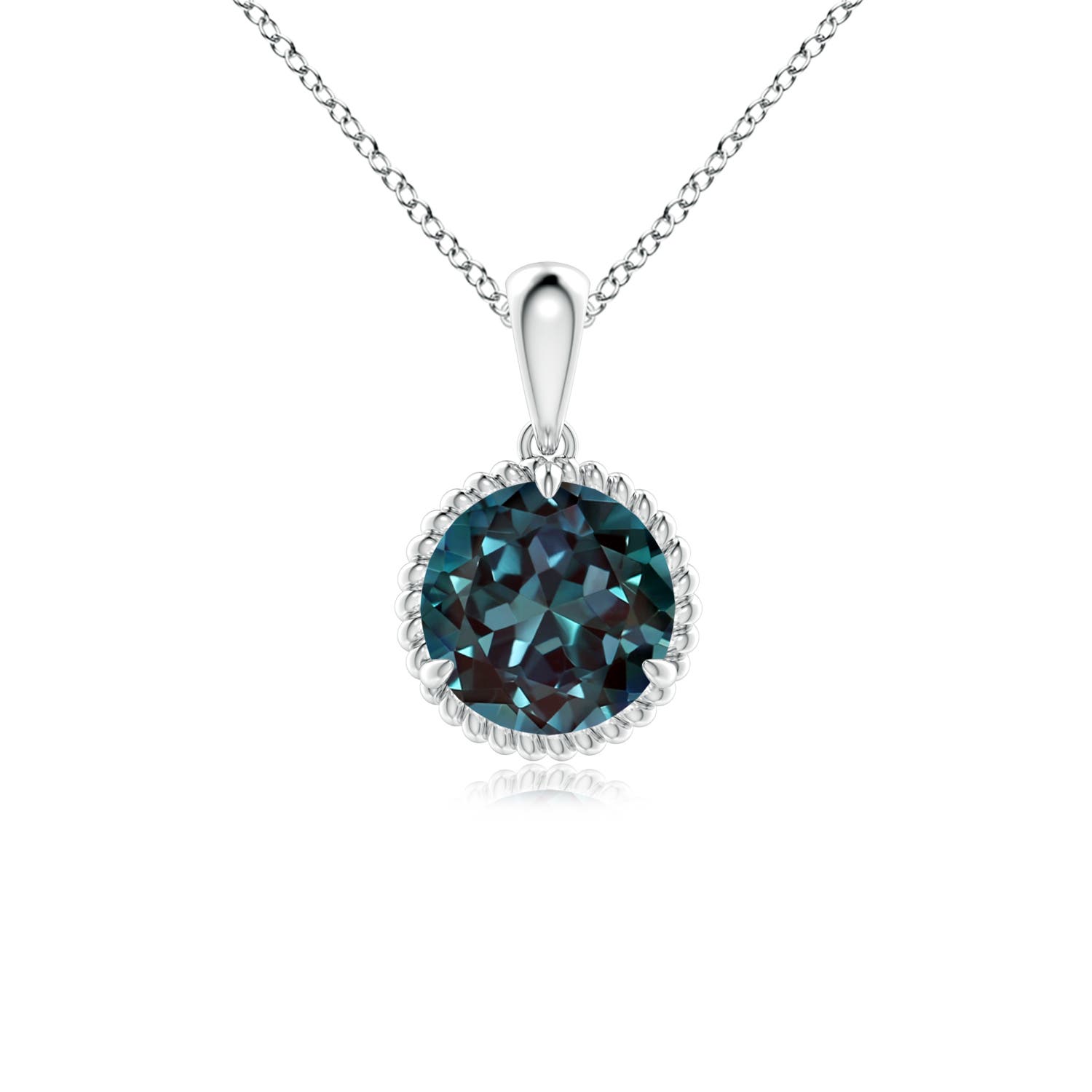 7mm Labgrown Rope-Framed Claw-Set Lab-Grown Alexandrite Solitaire Pendant in 18K White Gold