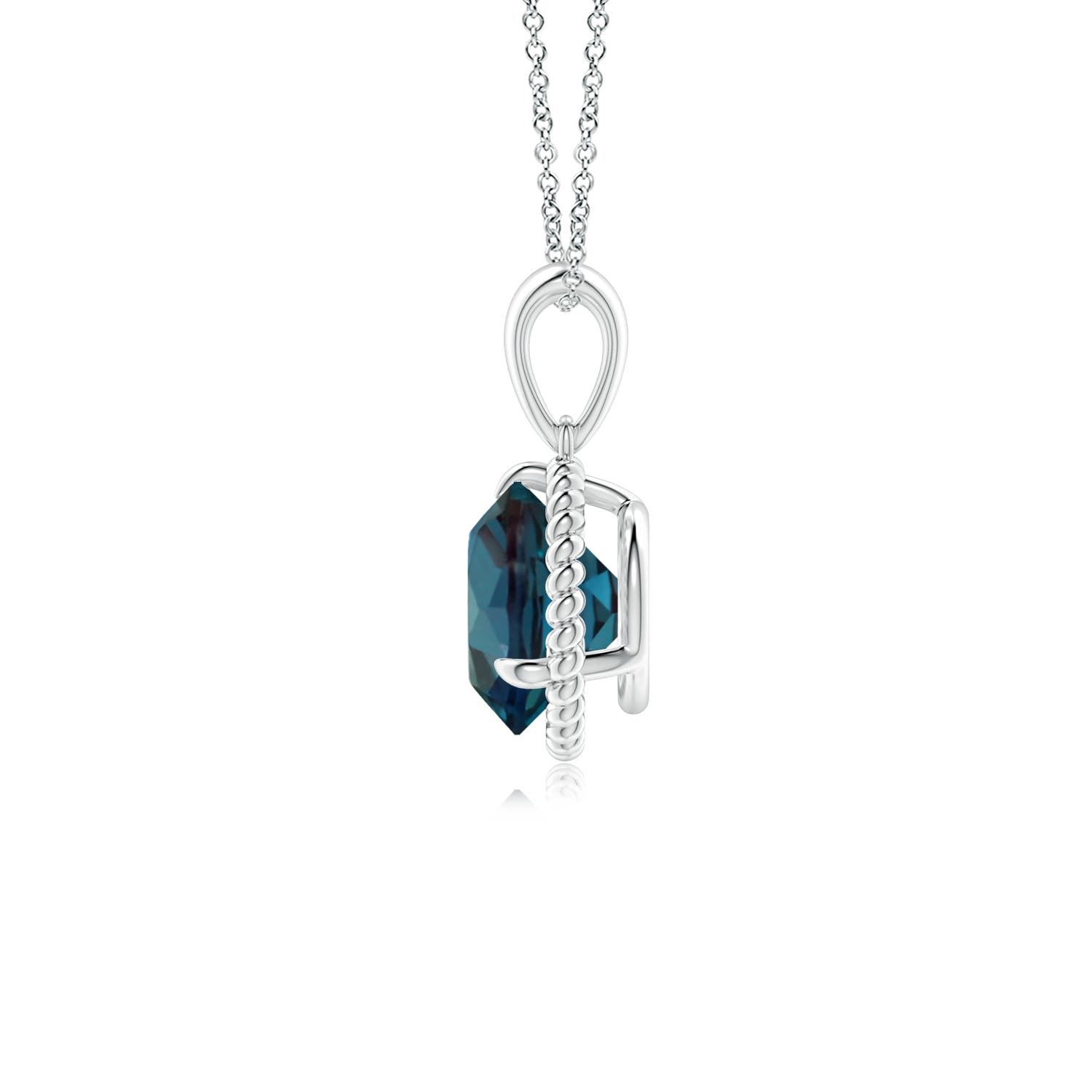 7mm Labgrown Rope-Framed Claw-Set Lab-Grown Alexandrite Solitaire Pendant in 18K White Gold