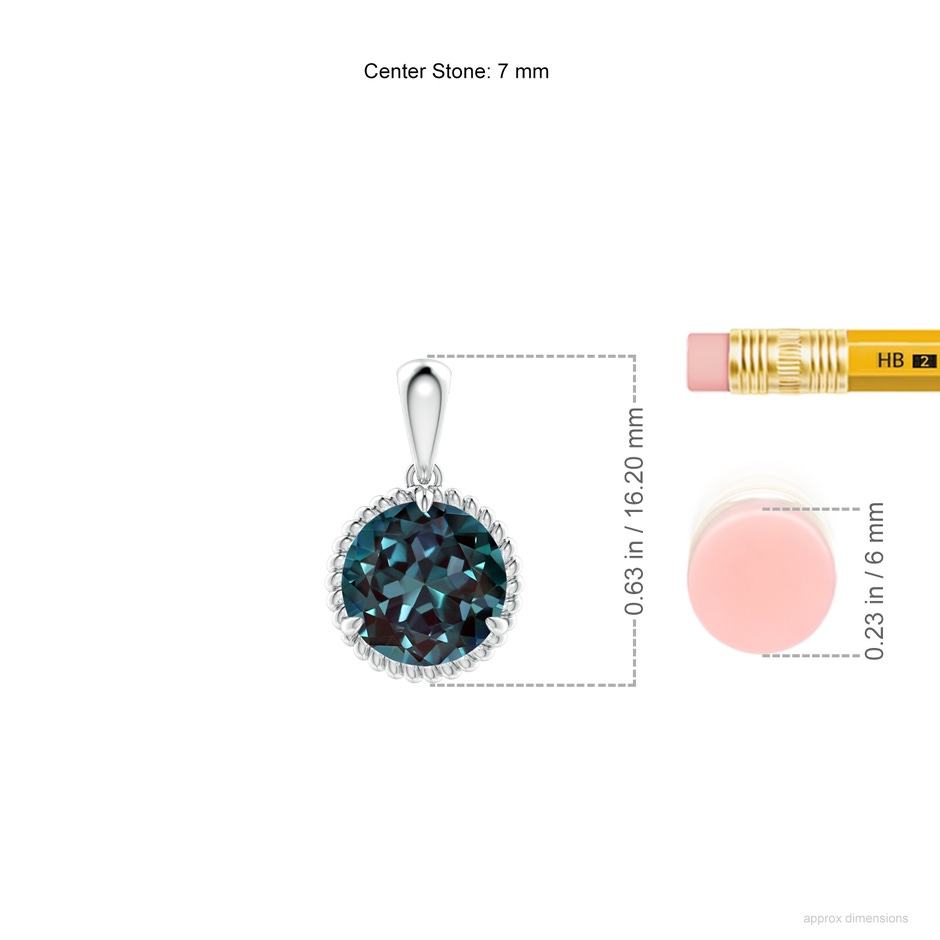 7mm Labgrown Rope-Framed Claw-Set Lab-Grown Alexandrite Solitaire Pendant in P950 Platinum ruler