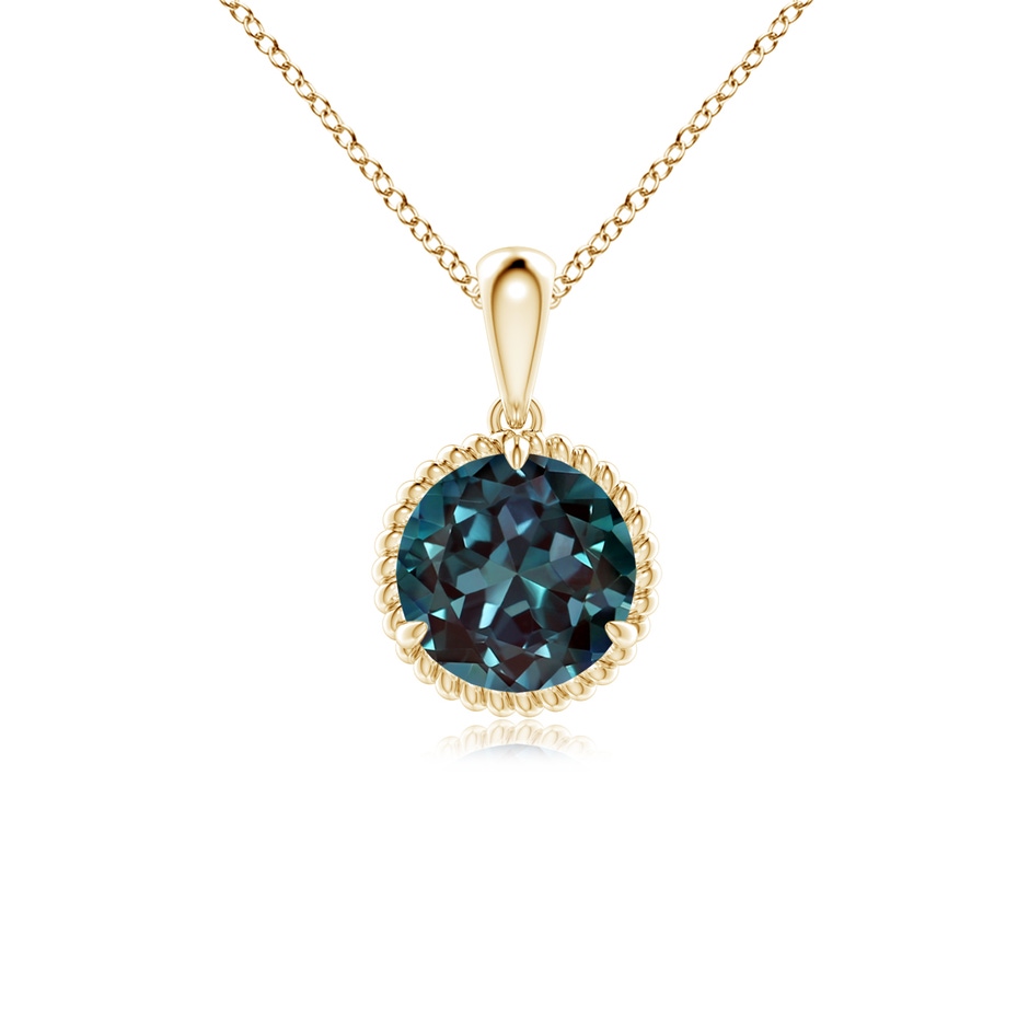 7mm Labgrown Rope-Framed Claw-Set Lab-Grown Alexandrite Solitaire Pendant in Yellow Gold 