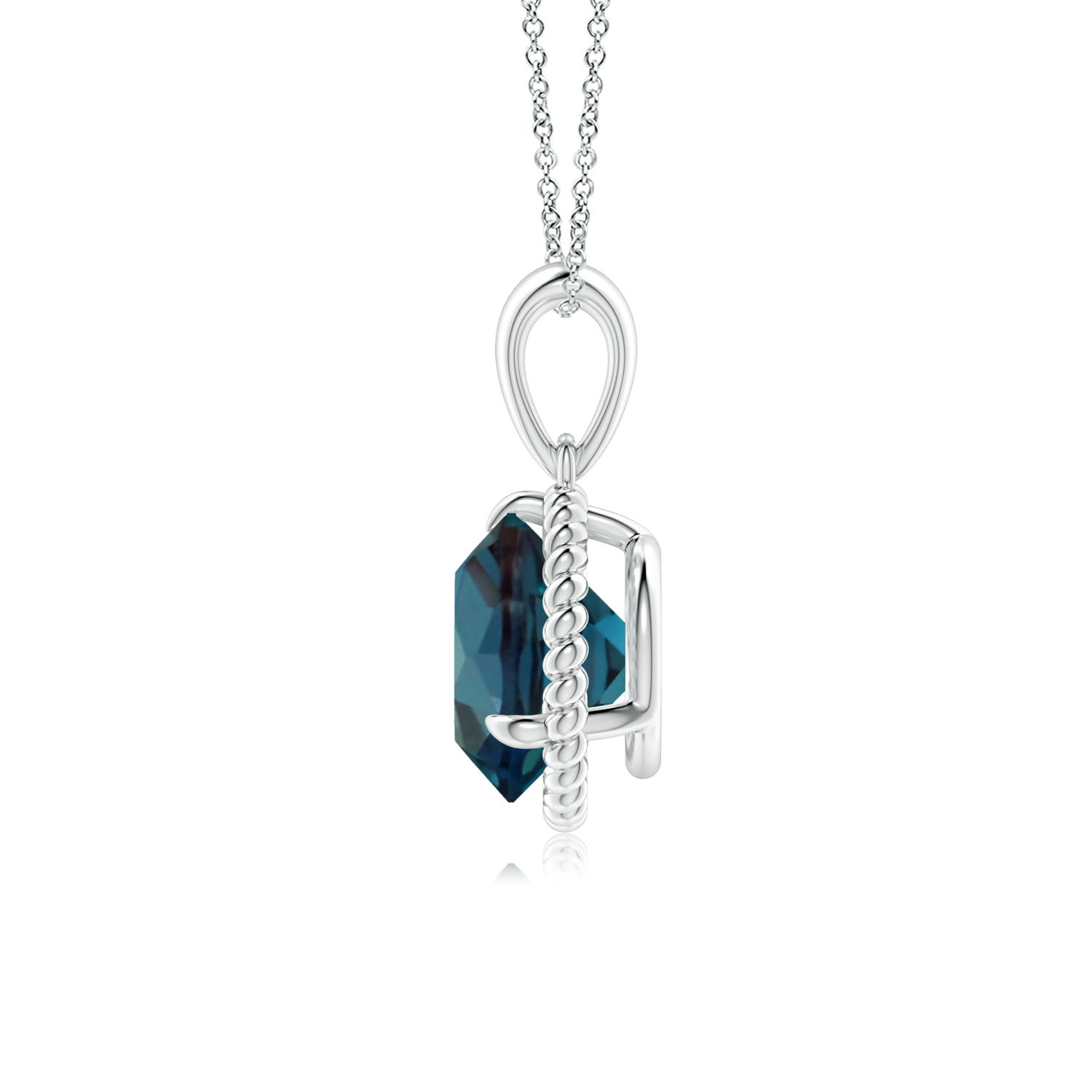 8mm Labgrown Rope-Framed Claw-Set Lab-Grown Alexandrite Solitaire Pendant in White Gold - side 3