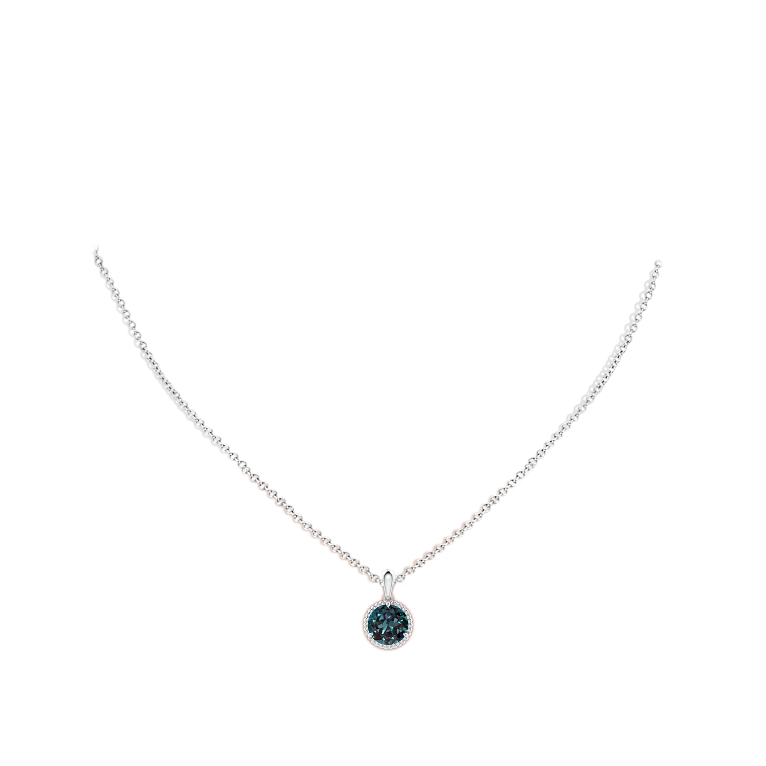 8mm Labgrown Rope-Framed Claw-Set Lab-Grown Alexandrite Solitaire Pendant in White Gold - body_neck