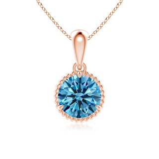 6.4mm Labgrown Rope-Framed Claw-Set Lab-Grown Fancy Intense Blue Diamond Solitaire Pendant in 9K Rose Gold