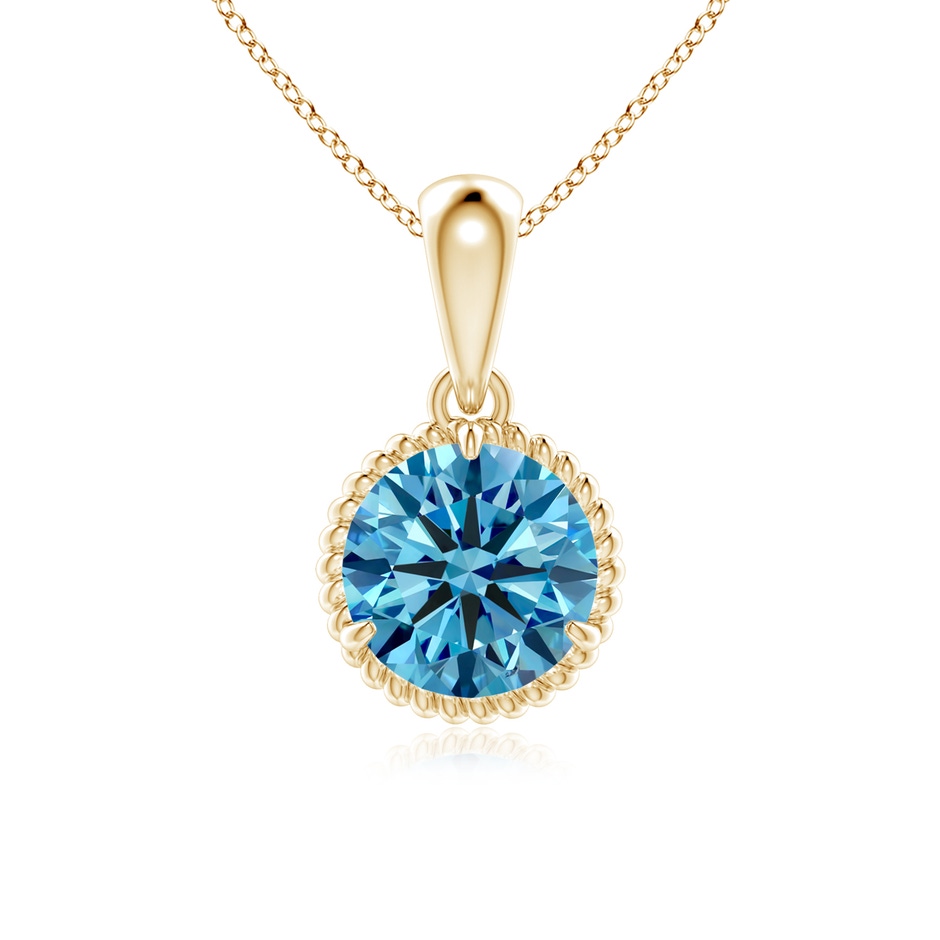 6.4mm Labgrown Rope-Framed Claw-Set Lab-Grown Fancy Intense Blue Diamond Solitaire Pendant in Yellow Gold 