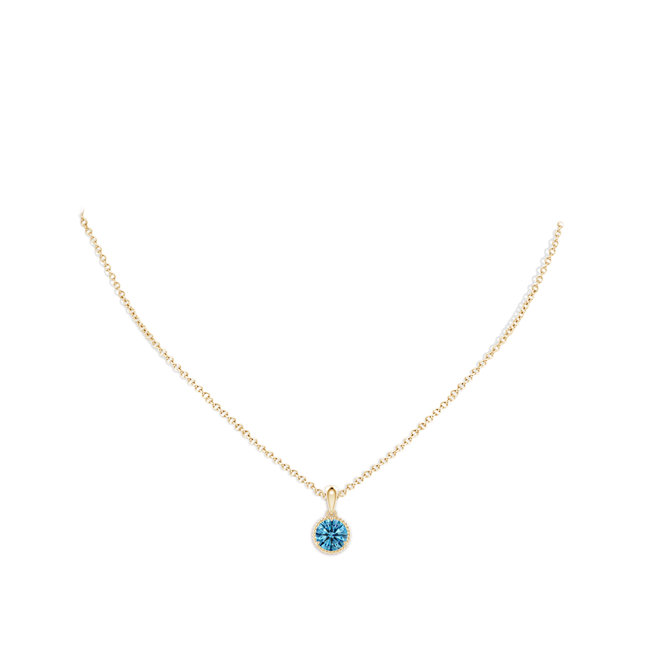 6.4mm Labgrown Rope-Framed Claw-Set Lab-Grown Fancy Intense Blue Diamond Solitaire Pendant in Yellow Gold pen