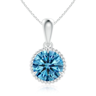 8.1mm Labgrown Rope-Framed Claw-Set Lab-Grown Fancy Intense Blue Diamond Solitaire Pendant in White Gold