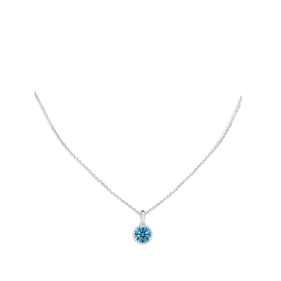 8.1mm Labgrown Rope-Framed Claw-Set Lab-Grown Fancy Intense Blue Diamond Solitaire Pendant in White Gold pen