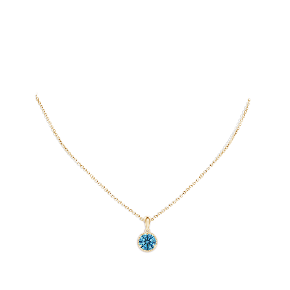 8.1mm Labgrown Rope-Framed Claw-Set Lab-Grown Fancy Intense Blue Diamond Solitaire Pendant in Yellow Gold pen