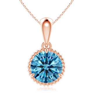 9.2mm Labgrown Rope-Framed Claw-Set Lab-Grown Fancy Intense Blue Diamond Solitaire Pendant in 18K Rose Gold