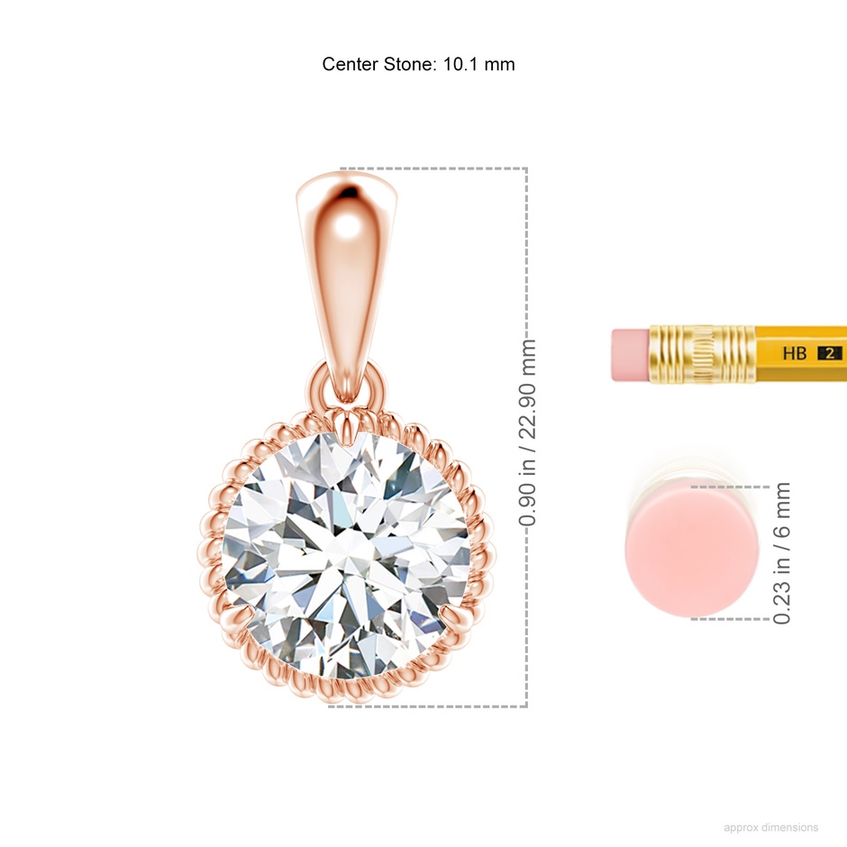 10.1mm FGVS Lab-Grown Rope-Framed Claw-Set Diamond Solitaire Pendant in Rose Gold ruler