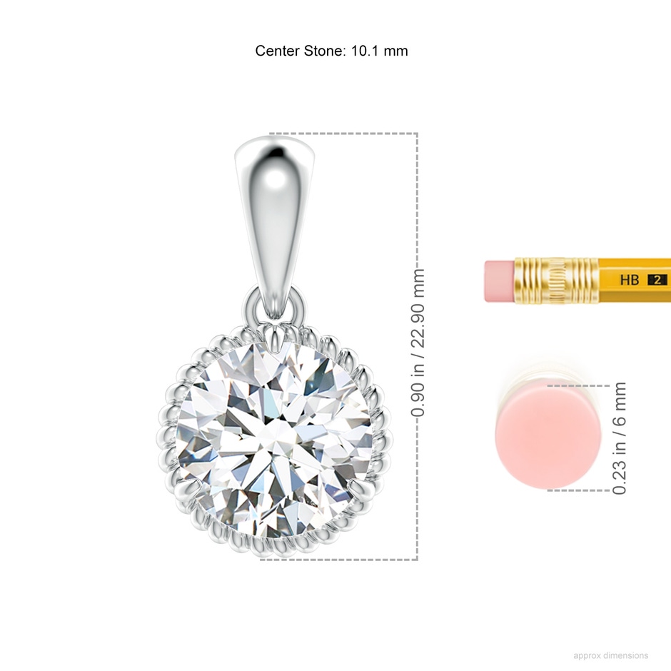 10.1mm FGVS Lab-Grown Rope-Framed Claw-Set Diamond Solitaire Pendant in White Gold ruler