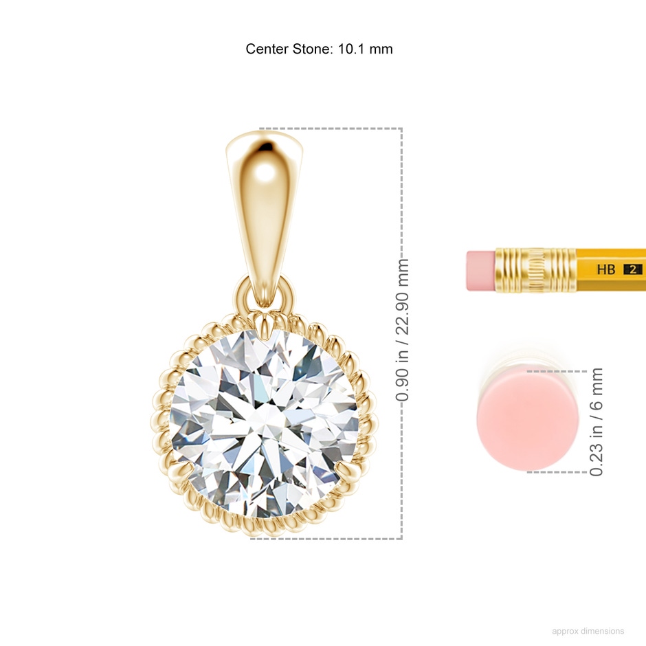 10.1mm FGVS Lab-Grown Rope-Framed Claw-Set Diamond Solitaire Pendant in Yellow Gold ruler