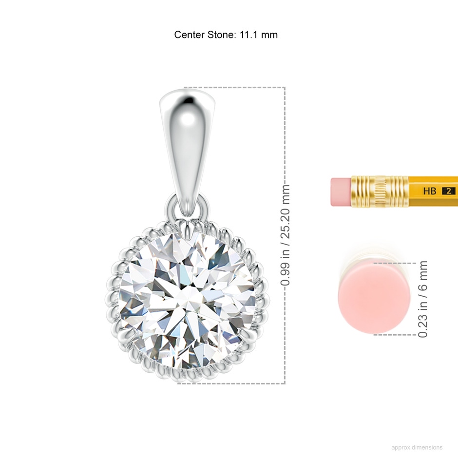 11.1mm FGVS Lab-Grown Rope-Framed Claw-Set Diamond Solitaire Pendant in White Gold ruler