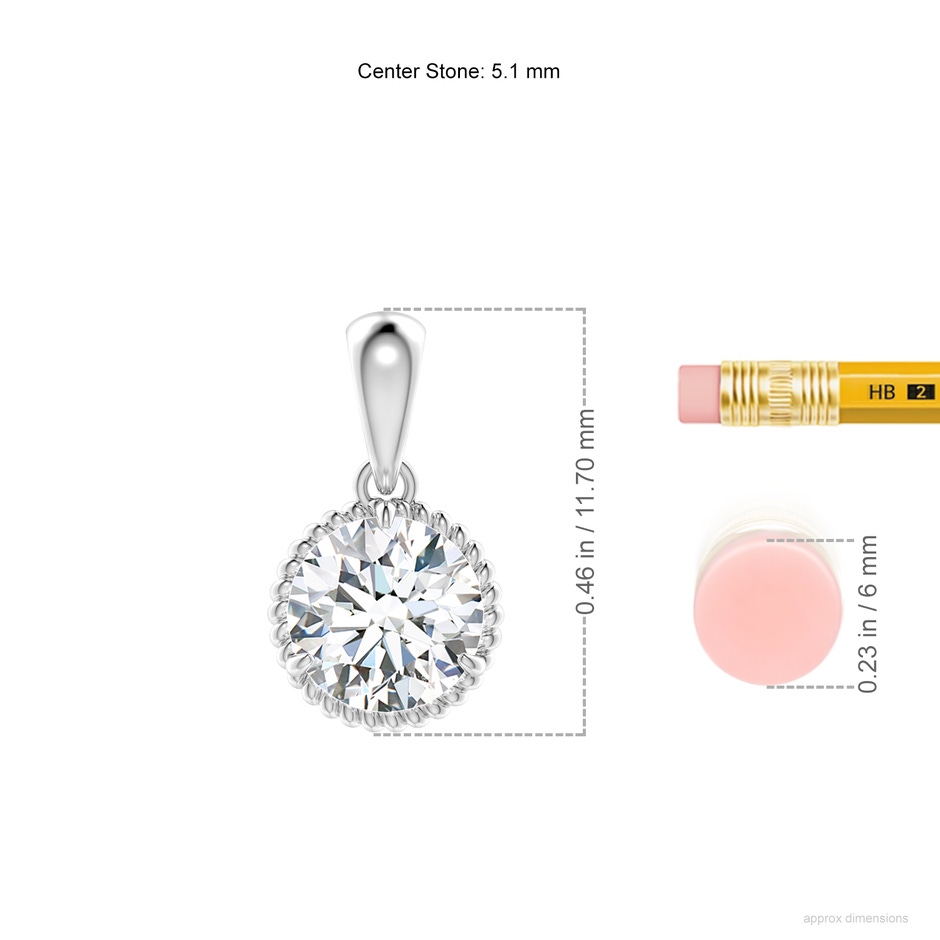 5.1mm FGVS Lab-Grown Rope-Framed Claw-Set Diamond Solitaire Pendant in S999 Silver ruler