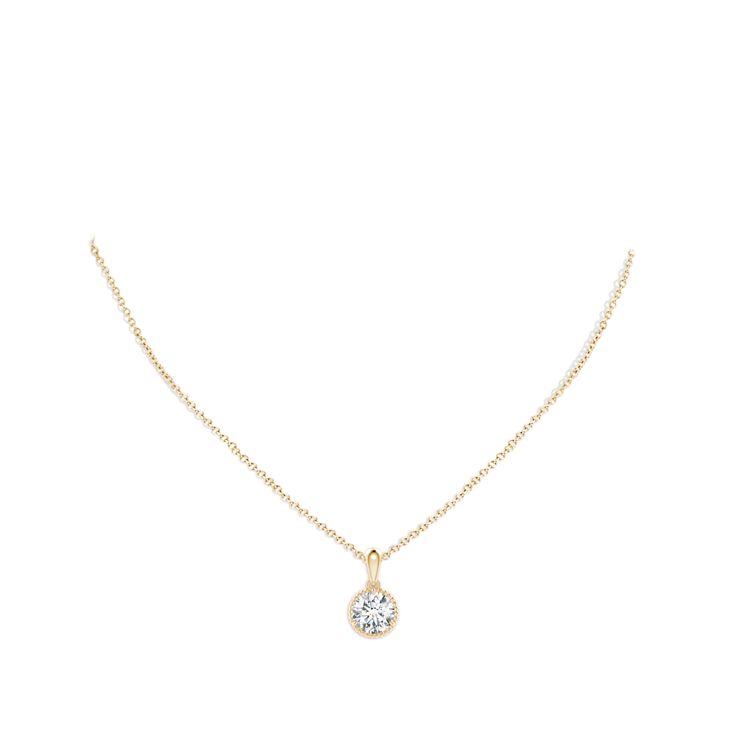 6.4mm FGVS Lab-Grown Rope-Framed Claw-Set Diamond Solitaire Pendant in Yellow Gold - body_neck