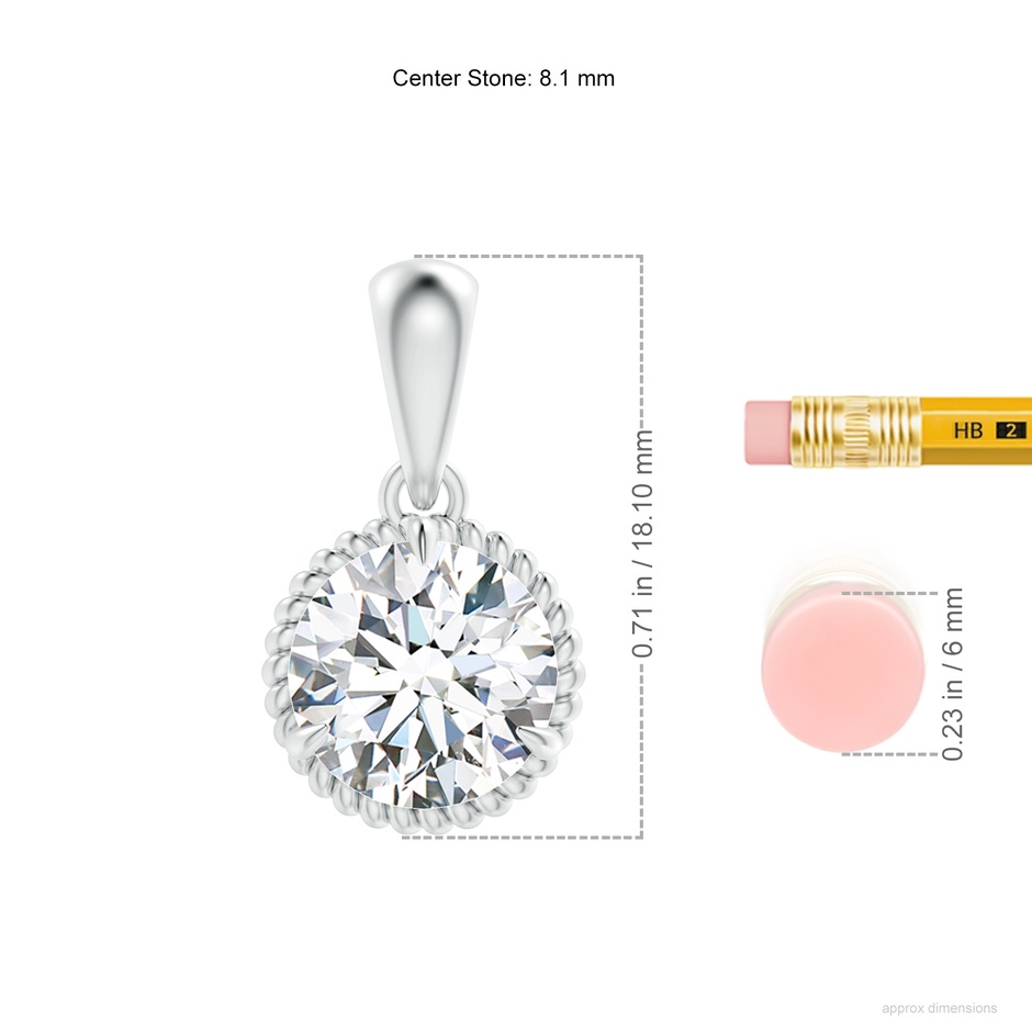 8.1mm FGVS Lab-Grown Rope-Framed Claw-Set Diamond Solitaire Pendant in S999 Silver ruler