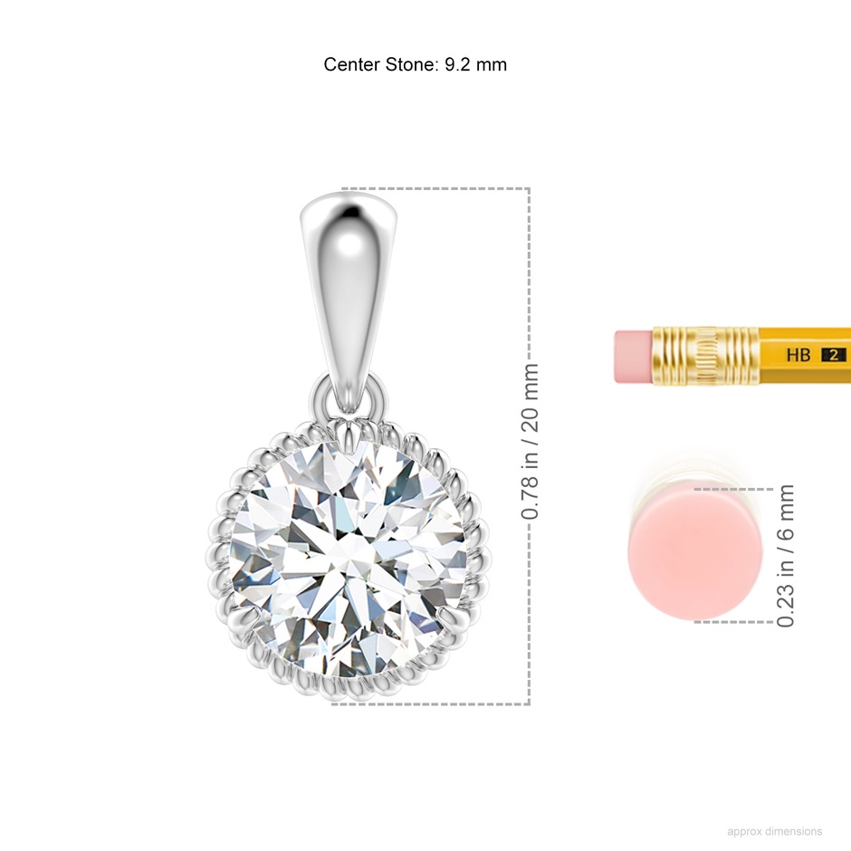 9.2mm FGVS Lab-Grown Rope-Framed Claw-Set Diamond Solitaire Pendant in P950 Platinum ruler