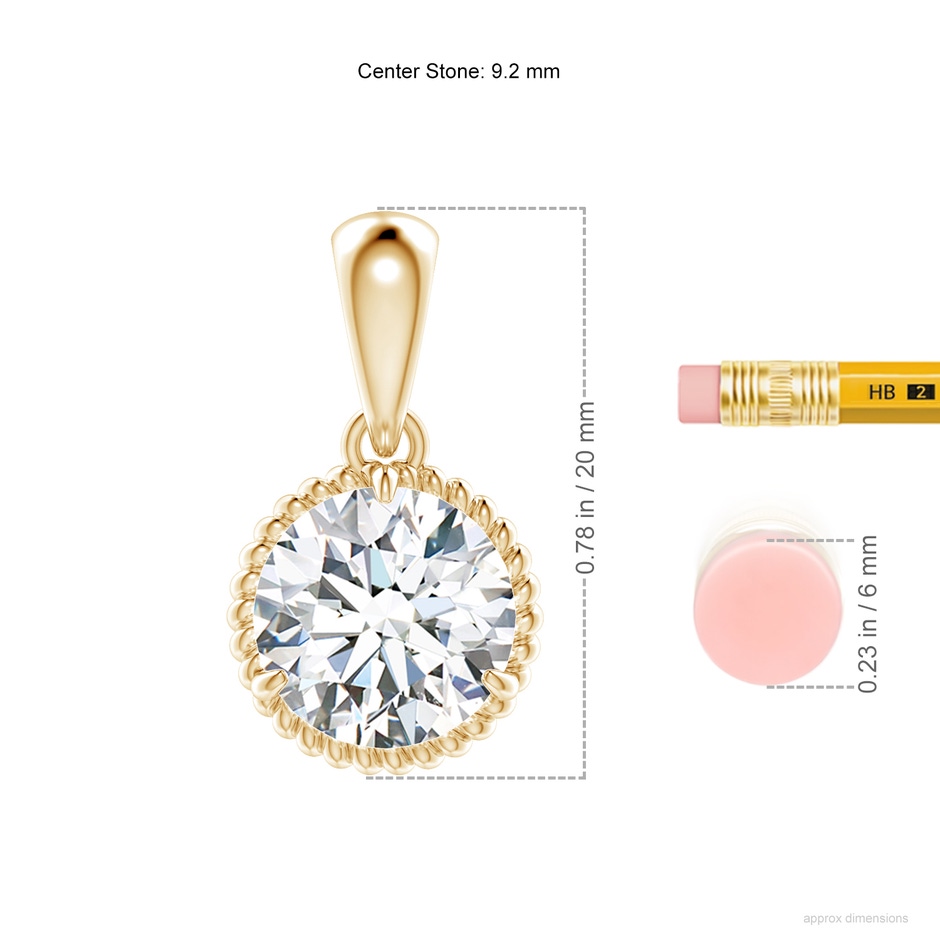 9.2mm FGVS Lab-Grown Rope-Framed Claw-Set Diamond Solitaire Pendant in Yellow Gold ruler