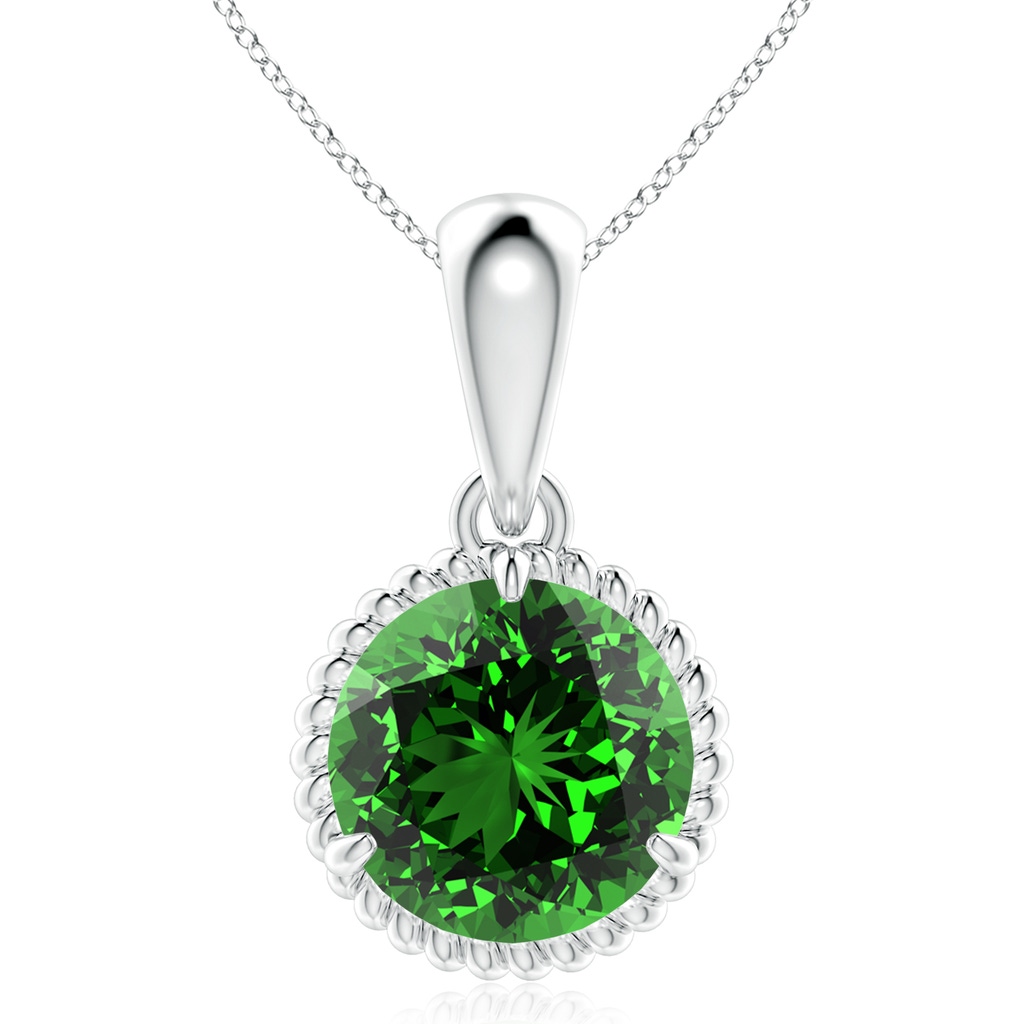 10mm Labgrown Lab-Grown Rope-Framed Claw-Set Emerald Solitaire Pendant in P950 Platinum