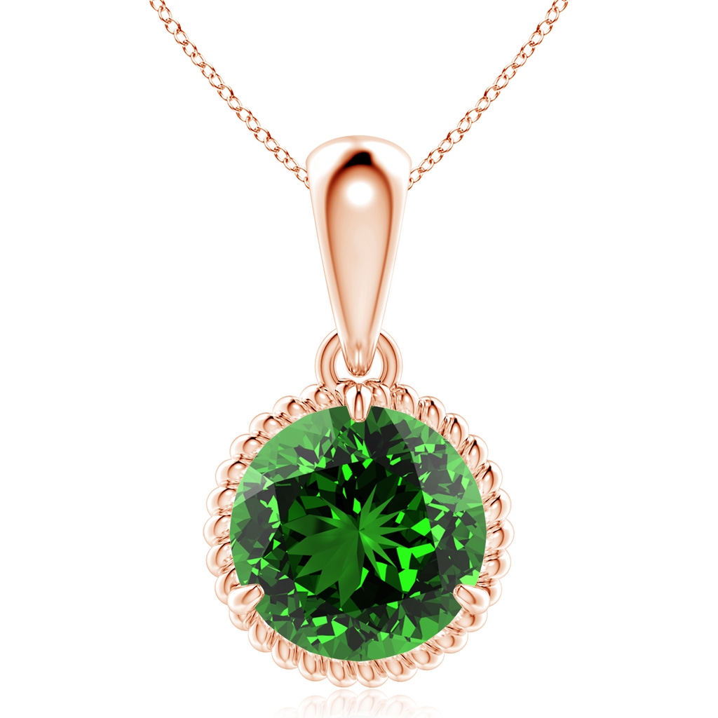 10mm Labgrown Lab-Grown Rope-Framed Claw-Set Emerald Solitaire Pendant in Rose Gold