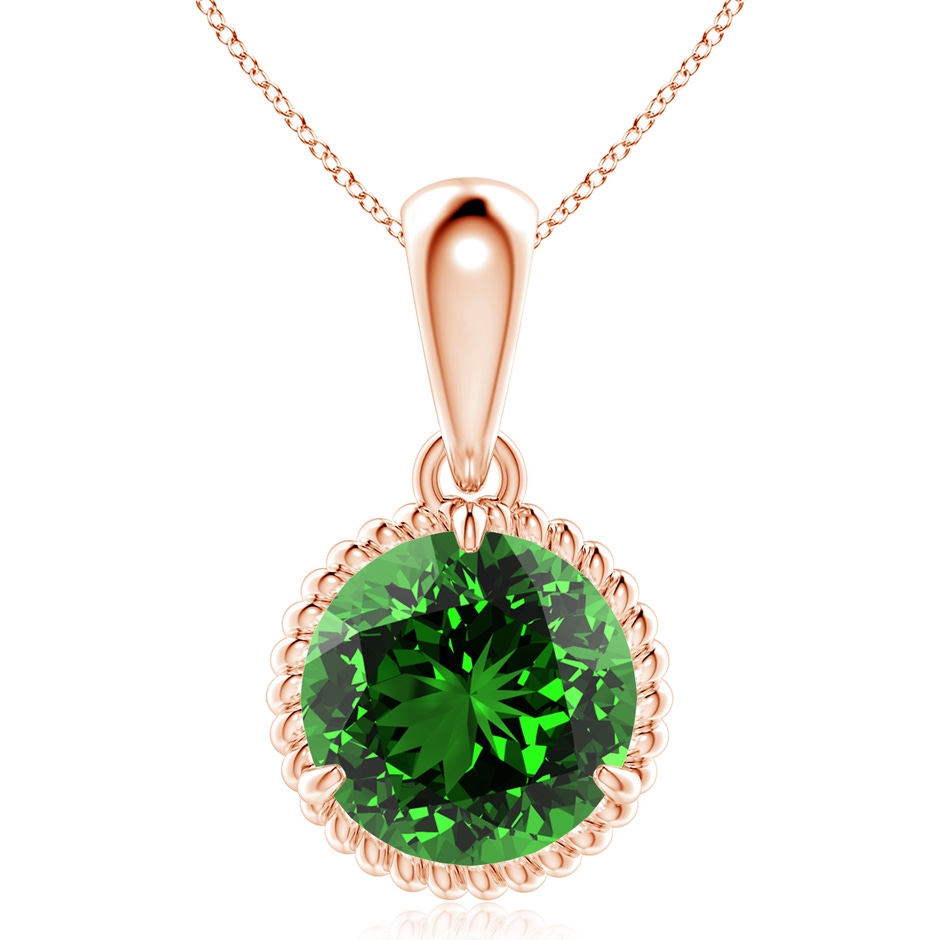 10mm Labgrown Lab-Grown Rope-Framed Claw-Set Emerald Solitaire Pendant in Rose Gold 