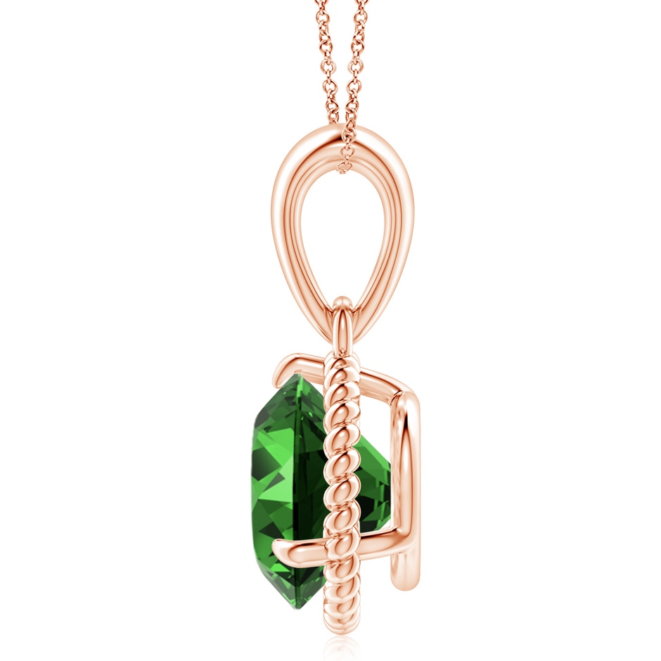10mm Labgrown Lab-Grown Rope-Framed Claw-Set Emerald Solitaire Pendant in Rose Gold side 199