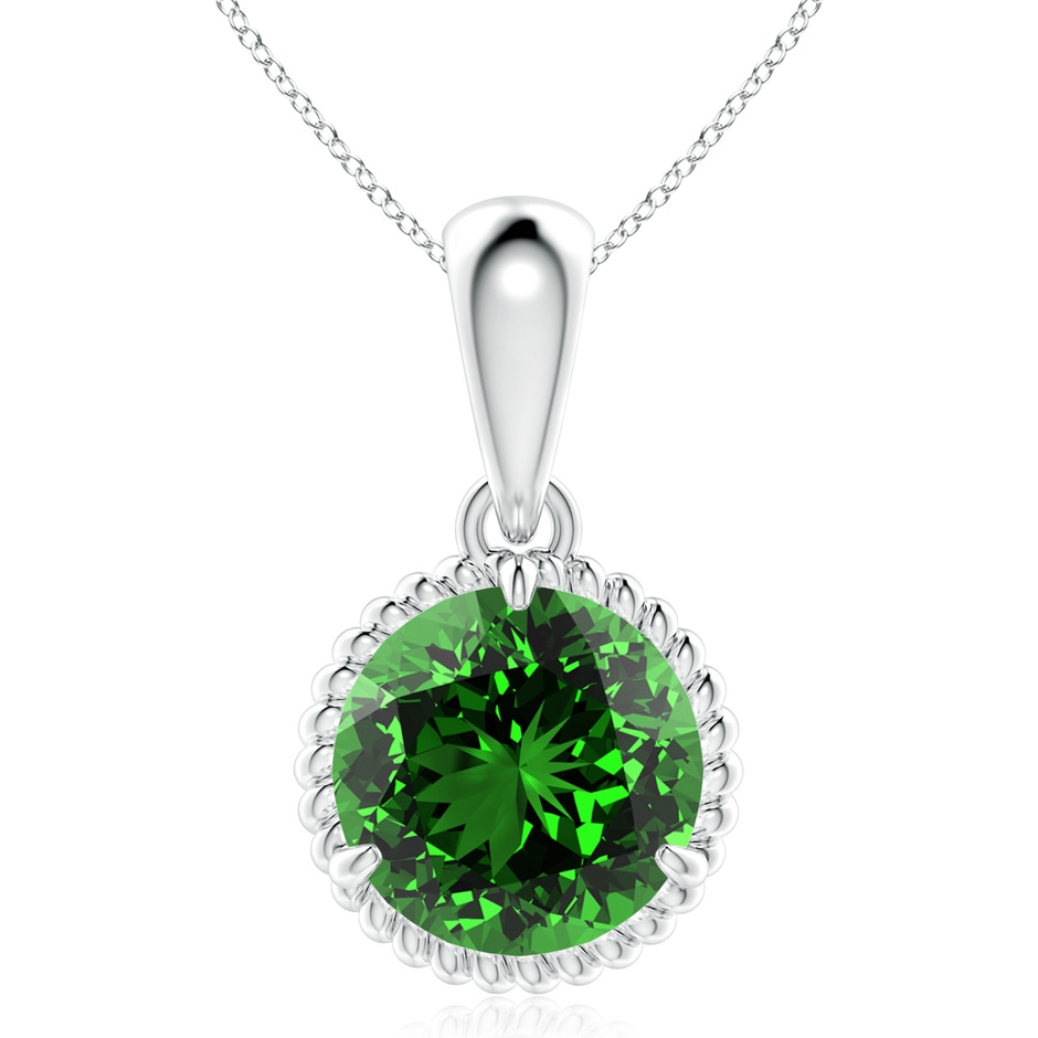 10mm Labgrown Lab-Grown Rope-Framed Claw-Set Emerald Solitaire Pendant in S999 Silver 