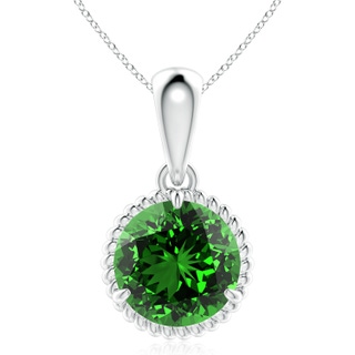 10mm Labgrown Lab-Grown Rope-Framed Claw-Set Emerald Solitaire Pendant in White Gold