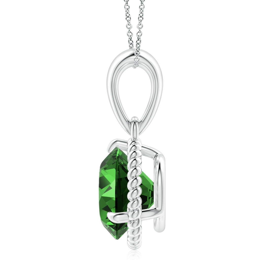 10mm Labgrown Lab-Grown Rope-Framed Claw-Set Emerald Solitaire Pendant in White Gold Side 199