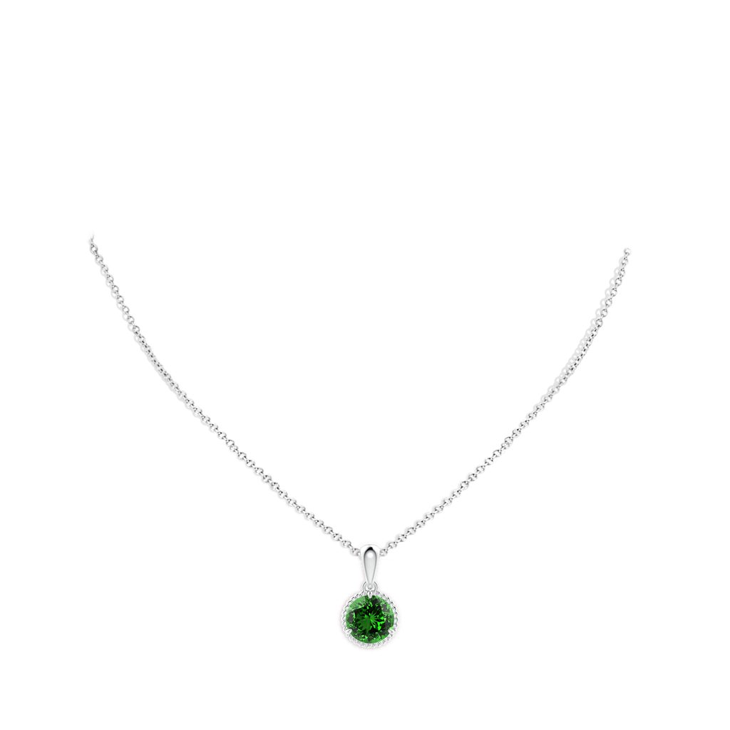 10mm Labgrown Lab-Grown Rope-Framed Claw-Set Emerald Solitaire Pendant in White Gold pen