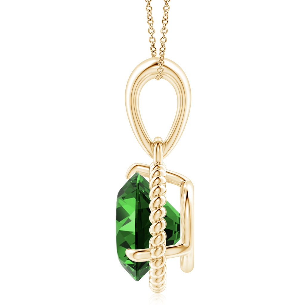 10mm Labgrown Lab-Grown Rope-Framed Claw-Set Emerald Solitaire Pendant in Yellow Gold - side 199