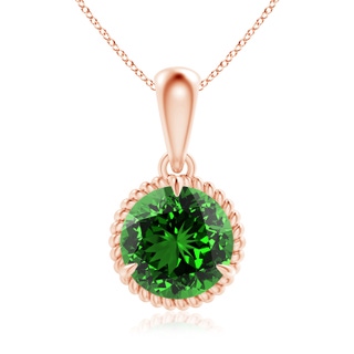 8mm Labgrown Lab-Grown Rope-Framed Claw-Set Emerald Solitaire Pendant in Rose Gold