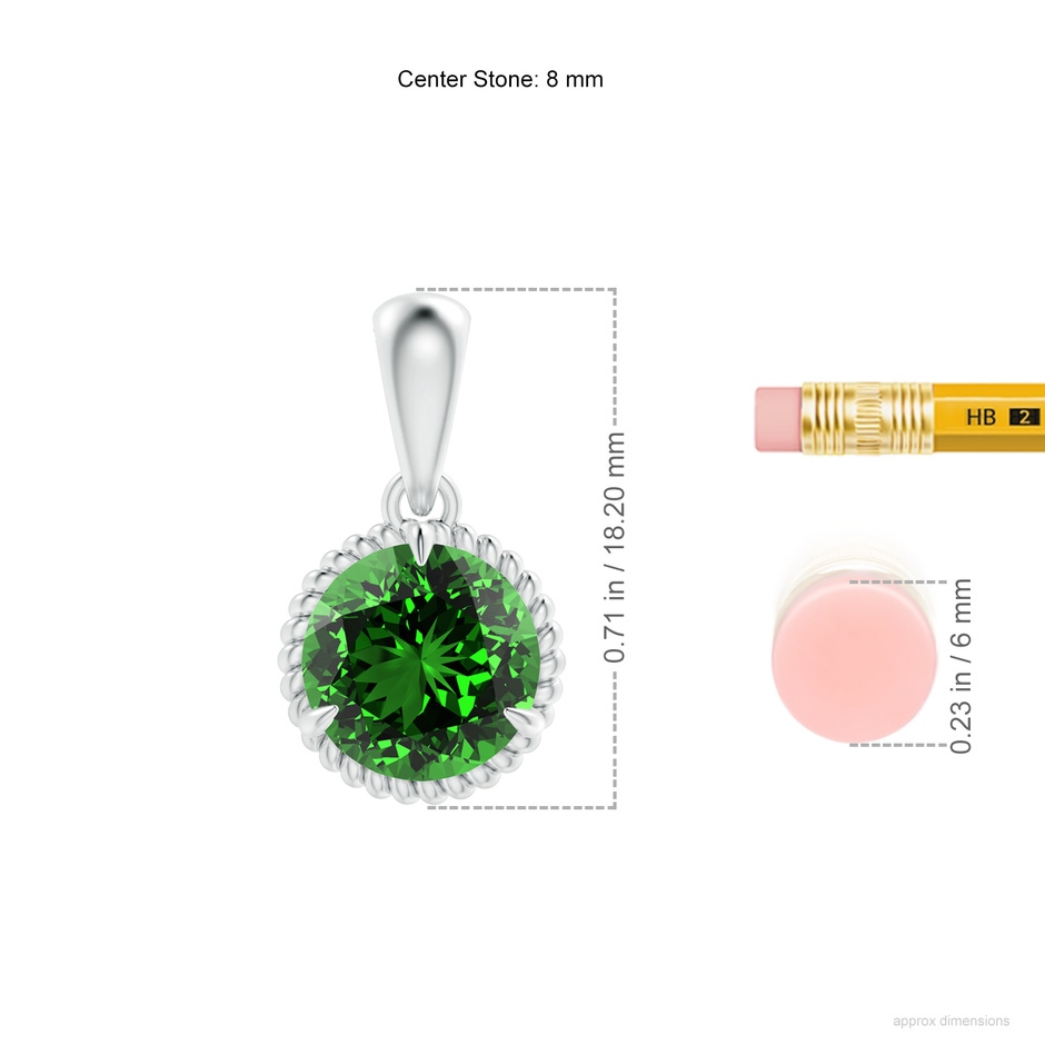 8mm Labgrown Lab-Grown Rope-Framed Claw-Set Emerald Solitaire Pendant in White Gold ruler