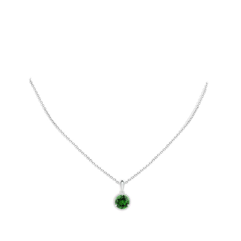 8mm Labgrown Lab-Grown Rope-Framed Claw-Set Emerald Solitaire Pendant in White Gold pen