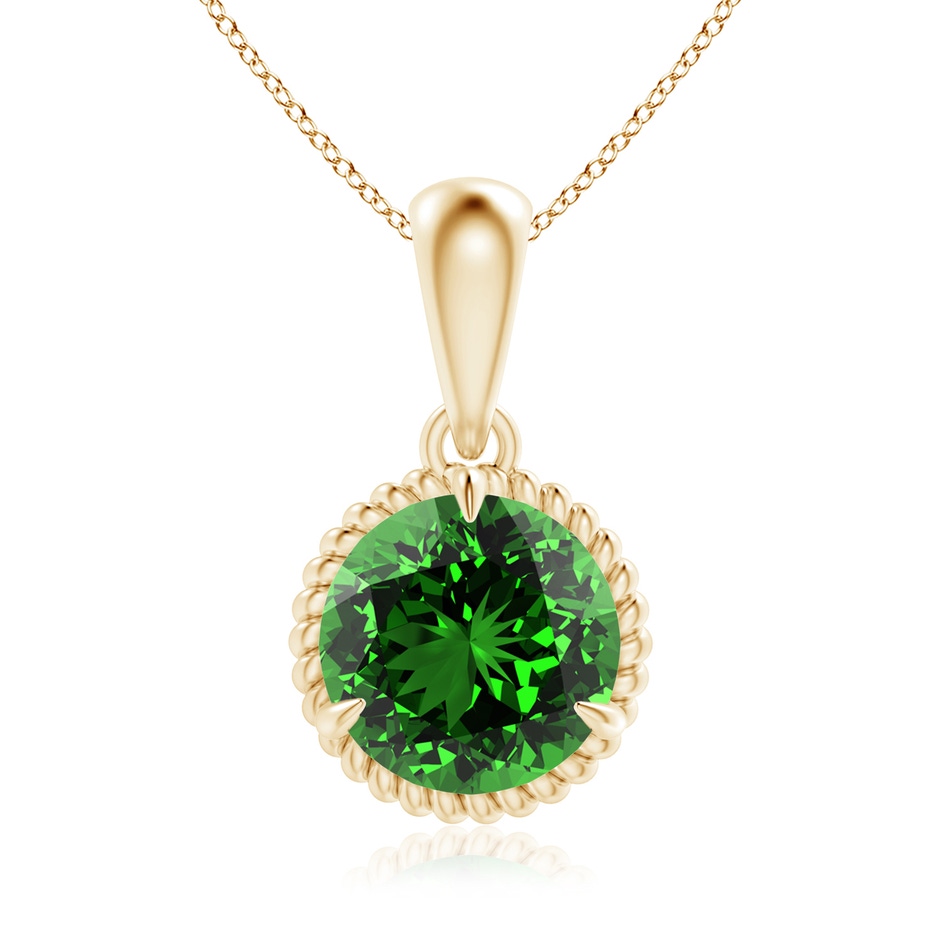 8mm Labgrown Lab-Grown Rope-Framed Claw-Set Emerald Solitaire Pendant in Yellow Gold 