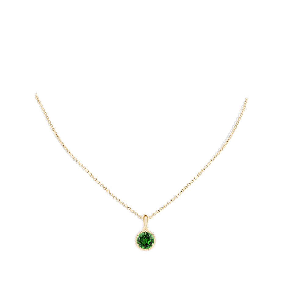 8mm Labgrown Lab-Grown Rope-Framed Claw-Set Emerald Solitaire Pendant in Yellow Gold pen