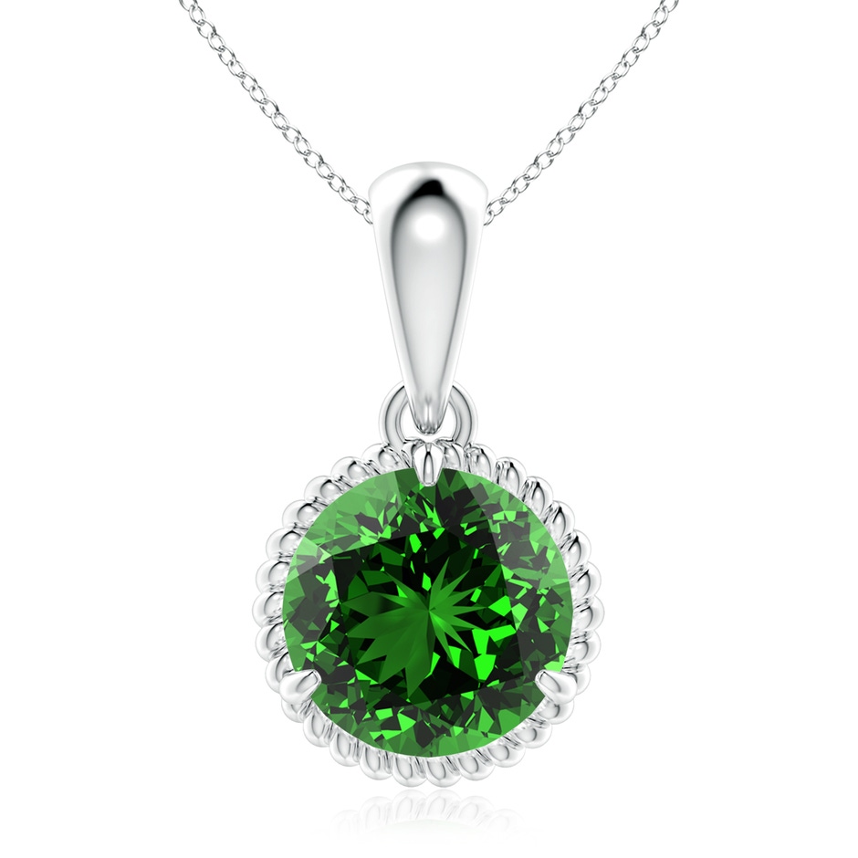 9mm Labgrown Lab-Grown Rope-Framed Claw-Set Emerald Solitaire Pendant in White Gold 