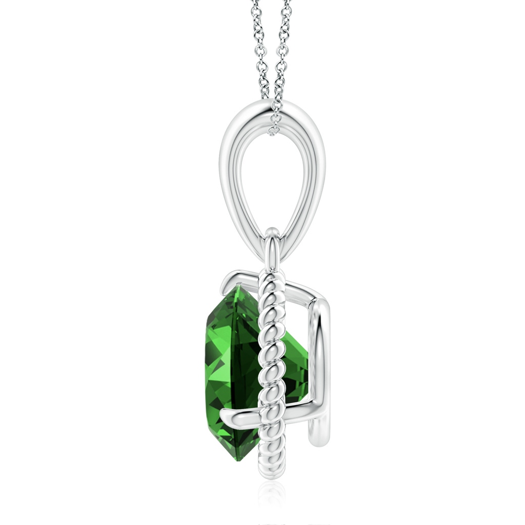 9mm Labgrown Lab-Grown Rope-Framed Claw-Set Emerald Solitaire Pendant in White Gold Side 199
