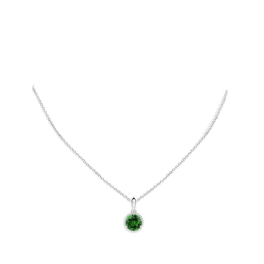 9mm Labgrown Lab-Grown Rope-Framed Claw-Set Emerald Solitaire Pendant in White Gold pen