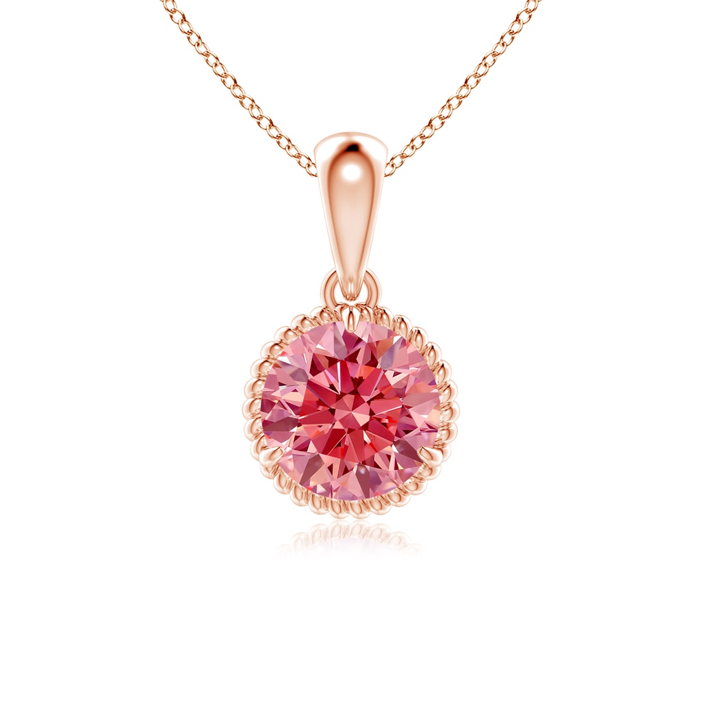 5.1mm Labgrown Rope-Framed Claw-Set Lab-Grown Fancy Intense Pink Diamond Solitaire Pendant in Rose Gold