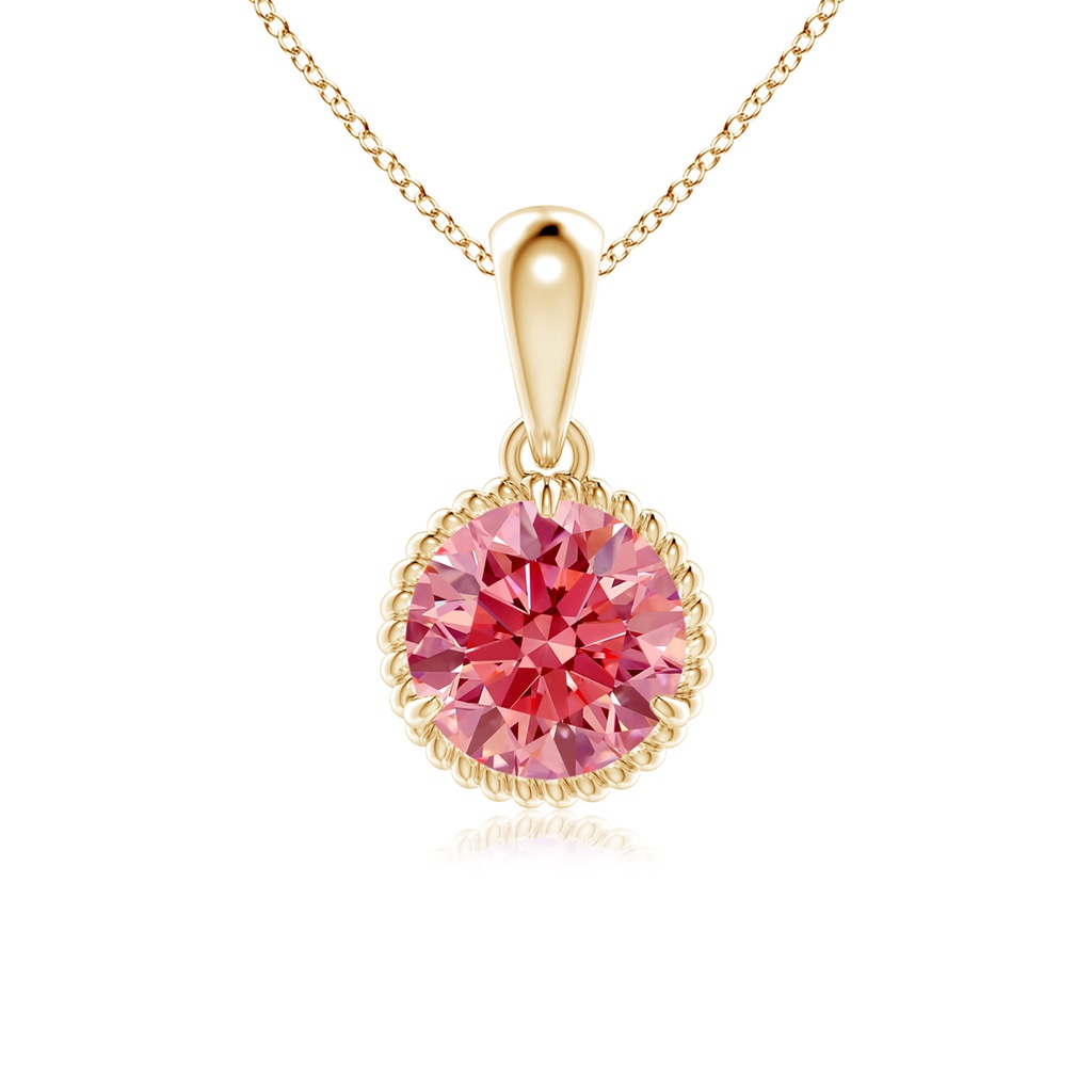 5.1mm Labgrown Rope-Framed Claw-Set Lab-Grown Fancy Intense Pink Diamond Solitaire Pendant in Yellow Gold