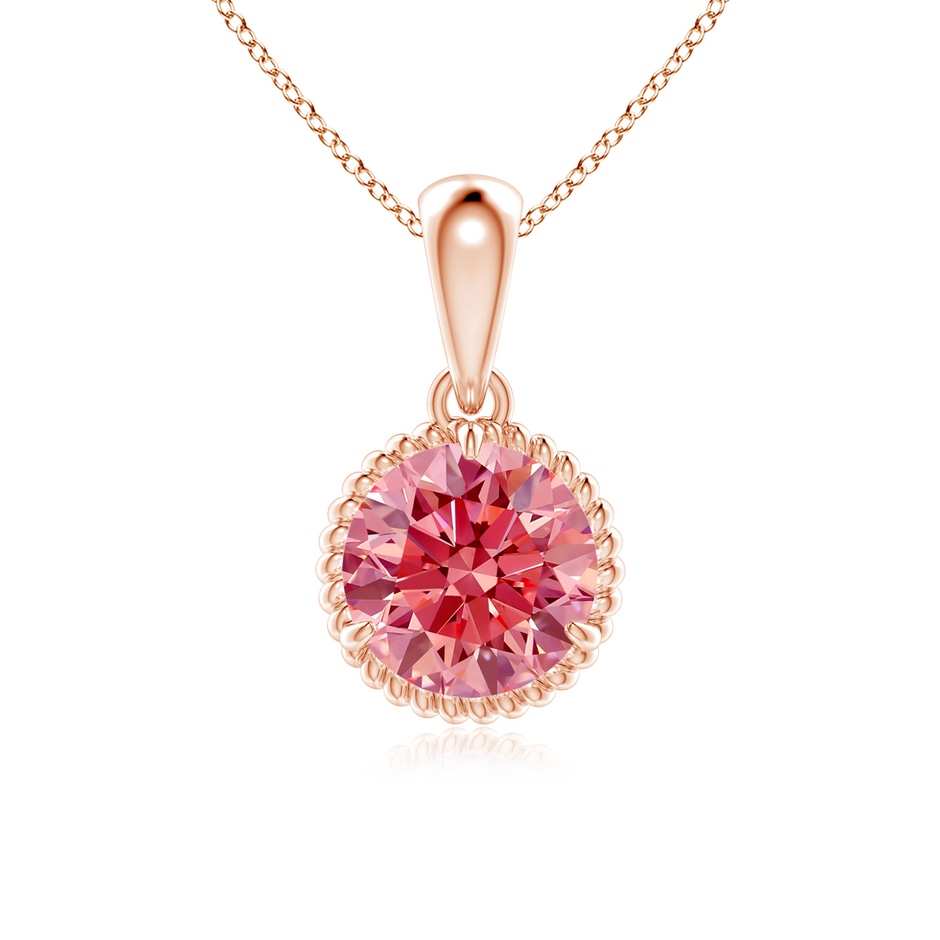 6.4mm Labgrown Rope-Framed Claw-Set Lab-Grown Fancy Intense Pink Diamond Solitaire Pendant in Rose Gold 