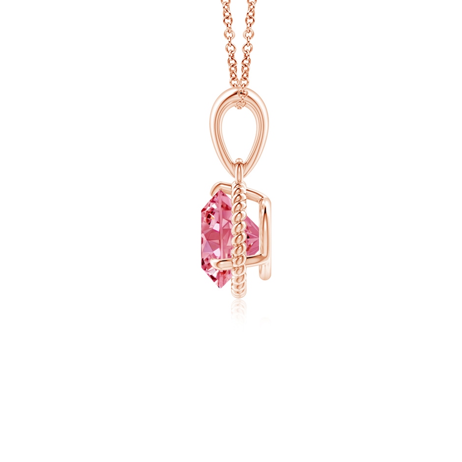 6.4mm Labgrown Rope-Framed Claw-Set Lab-Grown Fancy Intense Pink Diamond Solitaire Pendant in Rose Gold side 199